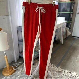 NWOT Kayden K Skinny Fit Twill Striped Ankle Zip Pants in Rust/Cream - Size M